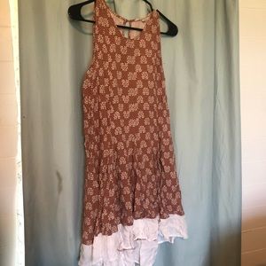 Brown and white high low dress
